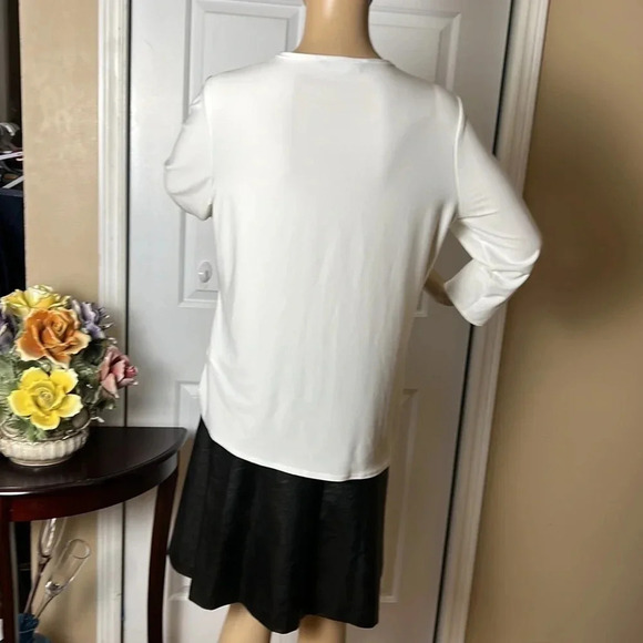 LISETTE Blouse,women M.twist side knot,V-neck,asymmetrical hem,classic,career EC - Picture 8 of 14